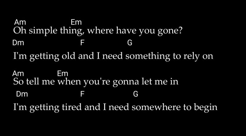 Chord and lyric Somewhere only we know -Keane